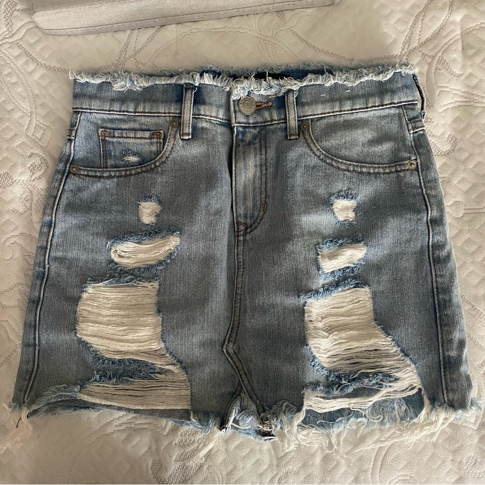 Express Distressed Denim Mini Skirt
